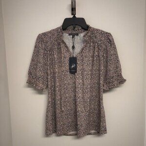 Adrianna Papell Printed Knit Ruffle Tie Neck Small